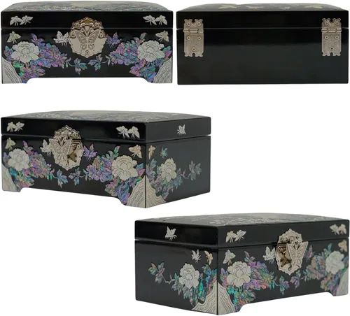 Miniatura 4 de February Mountain Caja organizadora de joyas de nácar con bandeja para anillos, regalos para mujeres, regalo único para mujeres que lo tienen todo