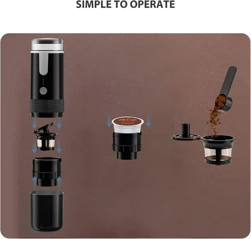 Miniatura 4 de Asixxsix Cafetera portátil, máquina de café expreso recargable, fácil de operar, mini cafetera de mano compatible con cápsulas de café molido