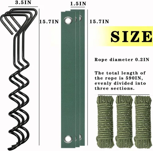 Miniatura 6 de Kits de estacas para árboles, estacas y soportes para árboles para protección contra huracanes y mal tiempo, incluye 3 estacas de acero en espiral