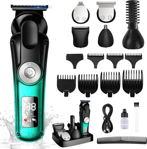 BILLAR Kit de aseo profesional 6 en 1 para bigote, cuerpo, 17 piezas todo en uno para hombre y cortapelos, nariz, oído, cuerpo y cara, maquinilla de