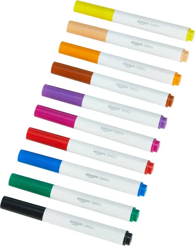 Amazon Basics Marcadores lavables de colores para colorear y dibujar, línea ancha, multicolor, paquete de 10 unidades