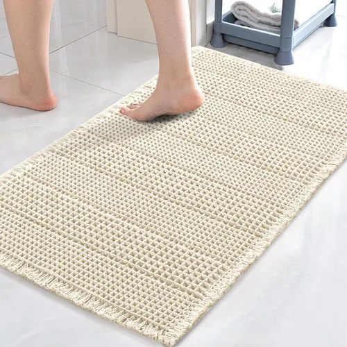 Miniatura 12 de H.VERSAILTEX Alfombra de baño de goma eva súper absorbente, alfombras de baño antideslizantes para piso de baño, alfombras de baño lavables a Crema