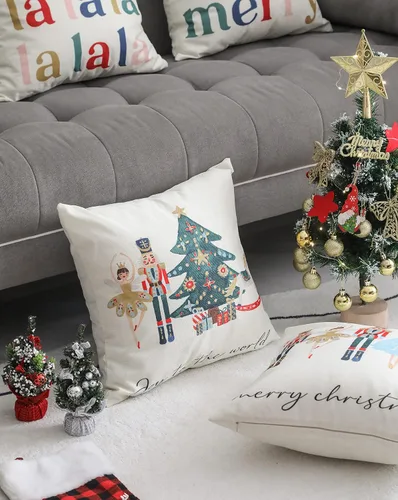 Miniatura 6 de Juego de 4 fundas de almohada con diseño de cascanueces y ballet de Feliz Navidad, fundas de almohada decorativas para el hogar, sofá, cama, silla