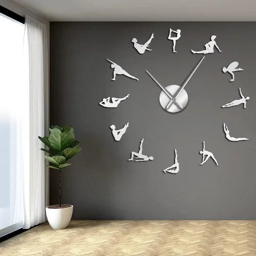 Miniatura 10 de The Geeky Days Pilates Poses - Reloj de pared con adhesivo de espejo de agujas grandes para habitación de niñas, centro de fitness
