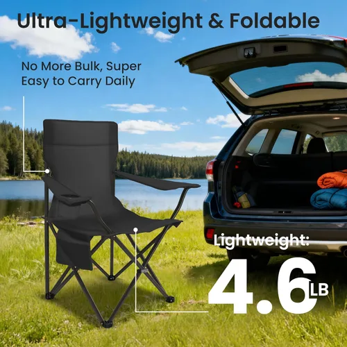 Miniatura 6 de Silla portátil de campamento, paquete de 2, silla plegable para exteriores con portavasos y bolsillo lateral para campamento, senderismo, picnic