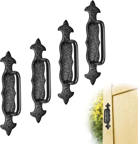 Miniatura 16 de Paquete de 2 manijas decorativas negras de 4.5 pulgadas, manija decorativa de puerta de hierro, manija de puerta de metal rústico para puertas Negro