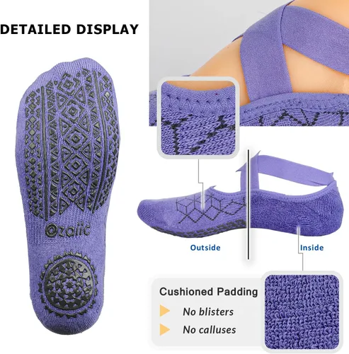Miniatura 104 de Ozaiic - Calcetines de yoga para mujer con correas y agarres antideslizantes, ideales para pilates, Pure Barre, ballet, danza y entrenamiento