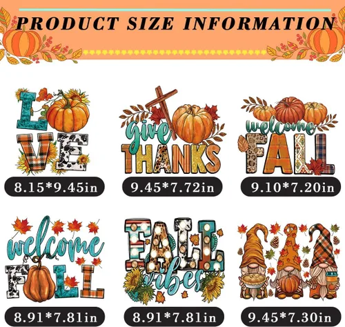 Miniatura 2 de Parches de planchado de otoño para ropa con diseño de calabaza, transferencias de planchado de otoño, hojas de arce, gnomo, pegatinas