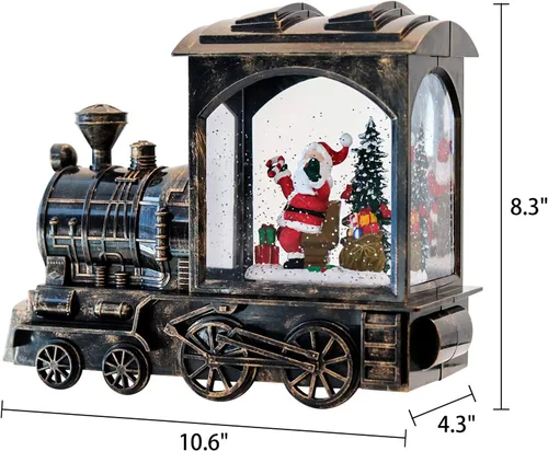 Miniatura 6 de GenSwin Linterna de globo de nieve con tren iluminado con música, nieve de agua, brillante, funciona con pilas, con temporizador, decoración musical