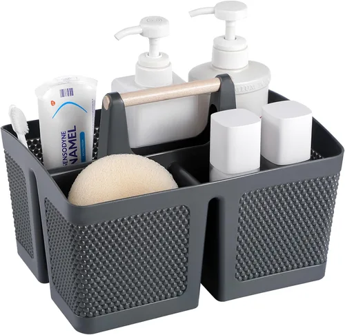 Miniatura 15 de rejomiik - Cesta portátil para ducha de plástico, organizador de limpieza con asa, organizador de almacenamiento portátil con asa para baño, Negro