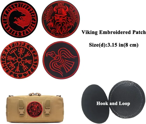 Miniatura 2 de AliPlus 16 parches vikingos – Vegvisir, Aegishjalmur, Valknut, lobo, cuervo, timón de asombro – Parche de PVC reflectante infrarrojo bordado