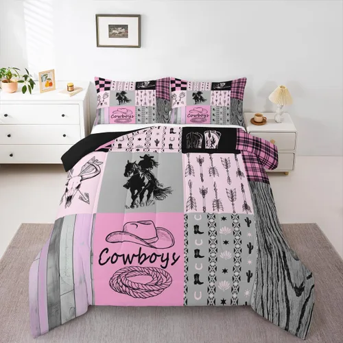 Miniatura 45 de Juego de edredón de vaquero, tamaño King, juego de ropa de cama de herradura con estrellas del oeste de Texas para adultos, hombres y niños, ropa