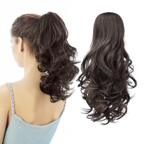 Miniatura 12 de Extensión de Cola de Caballo, Extensión de Cabello con Garra Larga de 20", Piezas de Cabello Sintético Ondulado Liso con Clip en Peluca de Cola