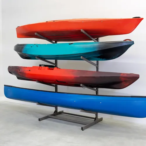 Miniatura 17 de Teal Triangle Estante de almacenamiento de kayak independiente - 2 soportes para kayak y canoa - Kayak interior y exterior - Tabla de surf ajustable