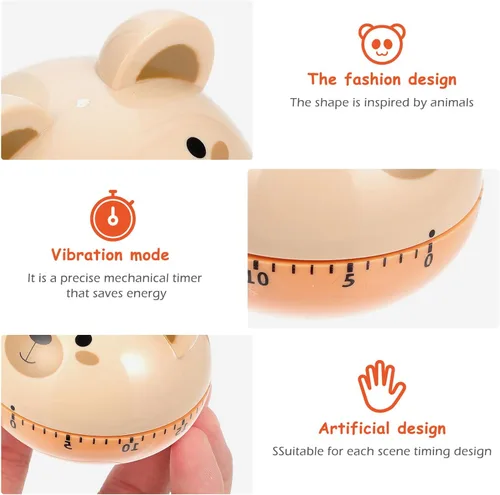 Miniatura 8 de Generic 2pcs Cartoon Kitchen Timer Lovely Bear Rabbit Mechanical Countdown Timer Portable Cooking Reminder for Baking Frying Egg Boiling and