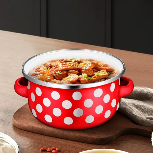Miniatura 8 de Juego de 3 mini ollas de cocina esmaltadas con asas dobles y tapas, parte inferior plana para calefacción uniforme para sopas, salsas, guisos, uso