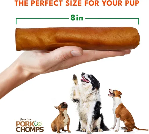 Miniatura 4 de Pork Chomps Masticables de piel de cerdo asada para perros, rollos de 8 pulgadas, 5
