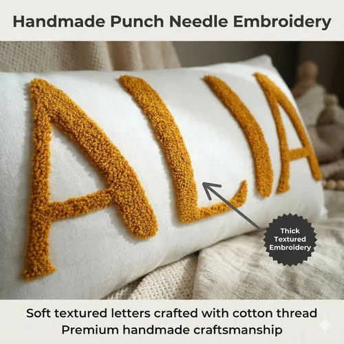 Miniatura 2 de mia'spillow lab Almohada personalizada con nombre para la habitación de los niños, almohada bordada con aguja perforadora, almohada de algodón hecha