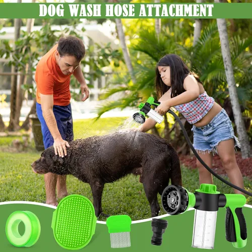 Miniatura 5 de Pulverizador de lavado para perros al aire libre, accesorio de manguera 8 en 1 con cepillo de masaje y peine de aseo de mascotas, boquilla
