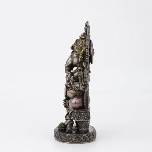 Miniatura 7 de Veronese Design 10 1/4 pulgadas de alto Lord Ganesha sentado en el trono con arco del templo elefante hindú Dios Fortuna Estatua de resina bronceada