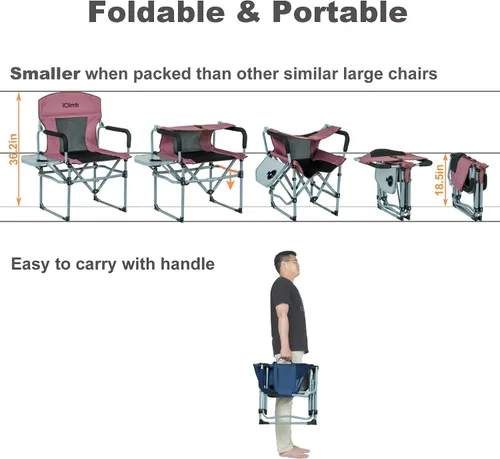 Miniatura 4 de iClimb Silla de malla plegable de camping compacta resistente con mesa auxiliar y asa