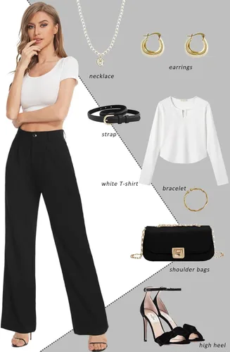 Miniatura 8 de Tapata Pantalones de pierna ancha para mujer, pantalones de vestir de cintura alta, casuales, elásticos, bolsillos para el trabajo y negocios
