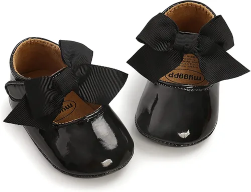Miniatura 4 de Zapatos planos Mary Jane para bebés y niñas con lazo, suela de goma antideslizante, de piel sintética, para primeros pasos, zapatos de vestir de boda
