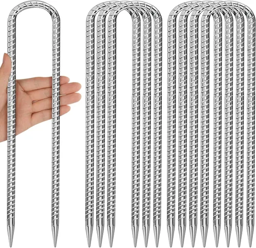 Juego de 8 estacas en U de 12 pulgadas para inflables, estacas de metal para decoraciones al aire libre, estacas de valla para excavación de perros,