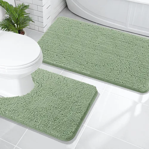 Miniatura 179 de OLANLY Juego de alfombras de baño de 2 piezas, alfombras de baño de chenilla suave y absorbente y alfombra de contorno en forma de U para inodoro