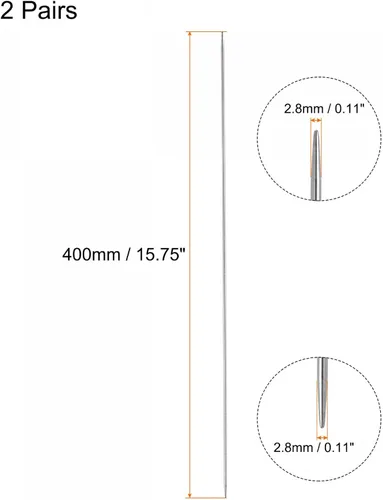 Miniatura 2 de uxcell Juego de 2 pares de agujas de tejer, 0.110 in de diámetro, 15.75 pulgadas de largo, acero inoxidable, agujas de suéter de doble punta