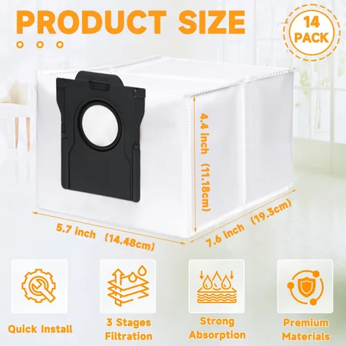 Miniatura 2 de Paquete de 14 bolsas de polvo compatibles con Dreame L10s Ultra, L10s Pro Ultra Heat, robot aspirador D10 Plus Gen 2 – Bolsas de polvo de carbón