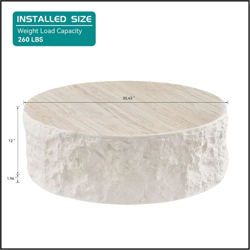 Miniatura 2 de Ø35.43'' Mesa de café redonda para sala de estar, moderna mesa de café en forma de tambor, material de fibra de vidrio, sin ensamblaje, beige