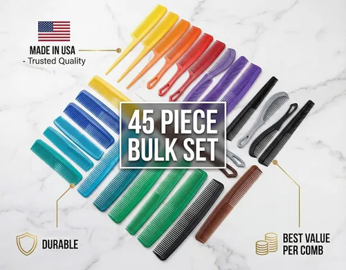 Miniatura 7 de American Comb Juego de peines para el cabello, 45 piezas, varios colores, fabricado en Estados Unidos