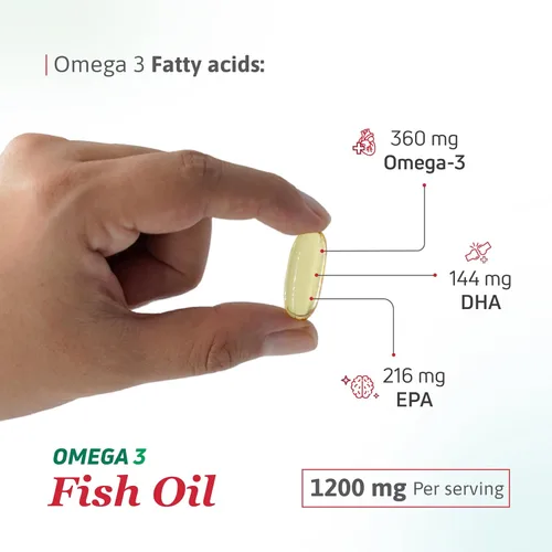 Miniatura 6 de Aceite de pescado 1200 mg – 360 mg de ácidos grasos omega-3 – Apoya la salud del corazón, la salud circulatoria y la función cognitiva, suplemento