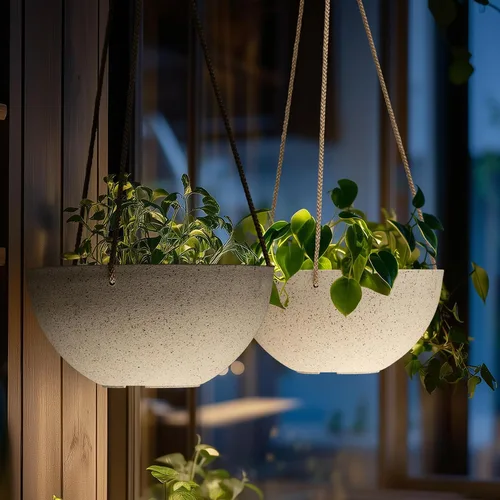 Miniatura 4 de LA Jolie Muse Hanging Planters for Indoor Plants - Flower Pots Outdoor 9.84 inch Garden Planters and Pots,Speckled White Set of 2 Blanco moteado.
