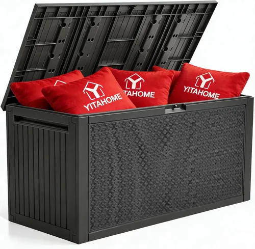 Miniatura 44 de YITAHOME Caja grande de resina de 100 galones, cajas de almacenamiento al aire libre para muebles de patio, cojines de exterior, herramientas