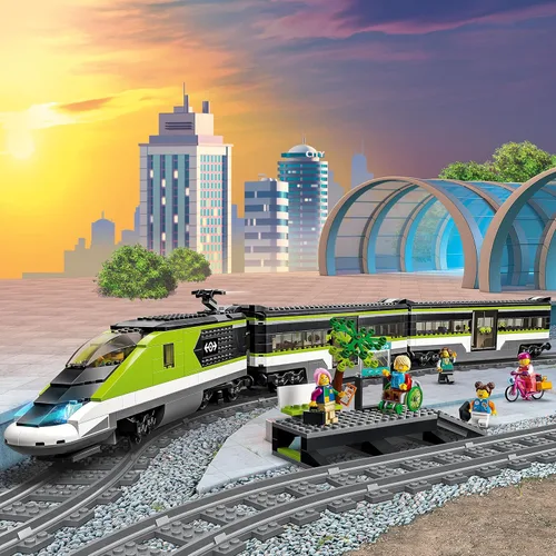 Miniatura 4 de LEGO City Express - Conjunto de Tren de Pasajeros, Juguete de Tren con Control Remoto con Faros Funcionales, 2 Vagones y 24 Piezas de Vía, Idea