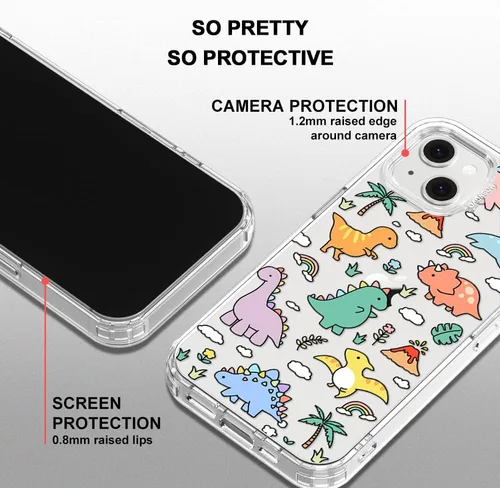 Miniatura 5 de MOSNOVO - Funda para iPhone 13/14, grado militar, probada en caídas de 6.6 pies, transparente con diseño de tierra de dinosaurios Transparente