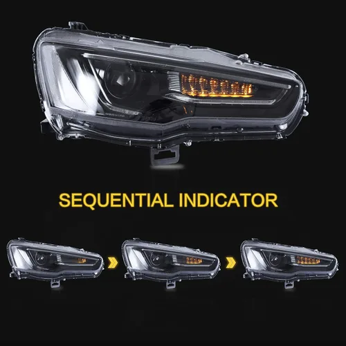Miniatura 4 de VLAND Conjunto de faros delanteros aptos para Mitsubishi Lancer& EVO X 2008-2020 W/DRL, luz delantera LED con señal de giro secuencial, faro
