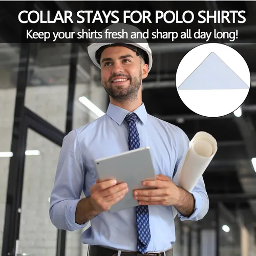 Miniatura 4 de 120 piezas de cuello polo para hombre, no se enrolla, cuello de camisa de PVC anti-pandeo, collar de camisa de PVC, adhesivo de plástico