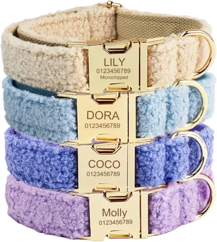 Miniatura 7 de Collar de perro personalizado con hebilla de metal grabada, nombre y número de teléfono personalizados, ajustable para razas pequeñas, medianas