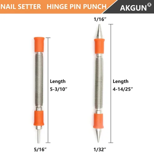 Miniatura 2 de Juego de herramientas de 2 piezas de doble cabezal para clavos y pasadores de bisagra de puerta, combinación de 1/32 pulgadas y 1/16 pulgadas, juego