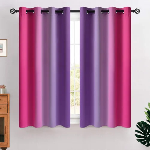Miniatura 70 de COSVIYA Cortinas 100% Opacas Azul Degradado con Lazos Ajustables para Cocina Aislamiento Térmico Oscurecimiento de Habitación Cenefa con Bolsillo