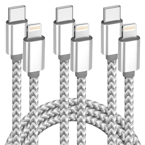 Cable USB C a Lightning 3 Pack 6 FT Certificado MFi de Apple Cargador Rápido iPhone Type C a Lightning Cable Nylon Trenzado Cordón iPhone para