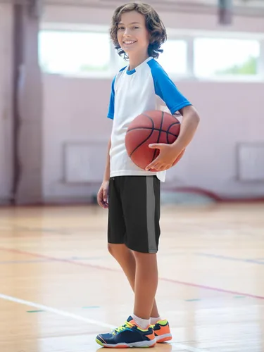 Miniatura 3 de Resinta Paquete de 4 pantalones cortos deportivos para niños, de baloncesto, de malla, de secado rápido, pantalones cortos de fútbol para el verano