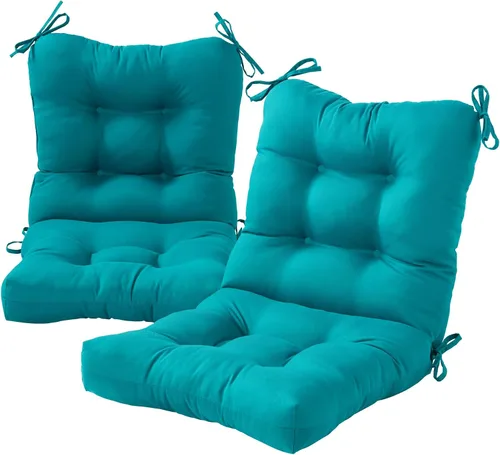 Miniatura 22 de Cojines para silla de exterior con bisagras, diseño de una sola pieza, cojín reversible para asiento y respaldo de patio con lazos, tela