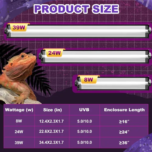 Miniatura 4 de Kit combinado de iluminación T5 HO UVB, lámpara de reptil de 8 W con bombillas fluorescentes, luz UVB Desert 10.0 para reptiles y anfibios, luz