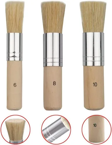 Miniatura 3 de Juego de 6 pinceles de madera para plantillas de cerdas de varios tamaños, pinceles de pintura de mango de madera, pinceles para pintura de acuarela