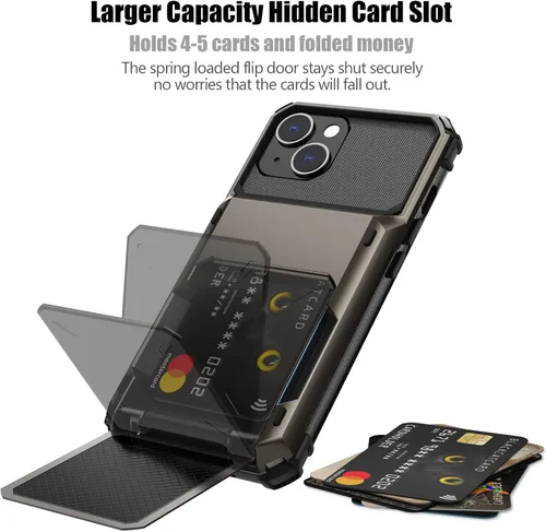 Miniatura 2 de Nvollnoe Funda para iPhone 13 con Portarjetas [Almacena 5 Tarjetas] Funda Cartera de Doble Capa Resistente de Servicio Pesado a Prueba de Golpes