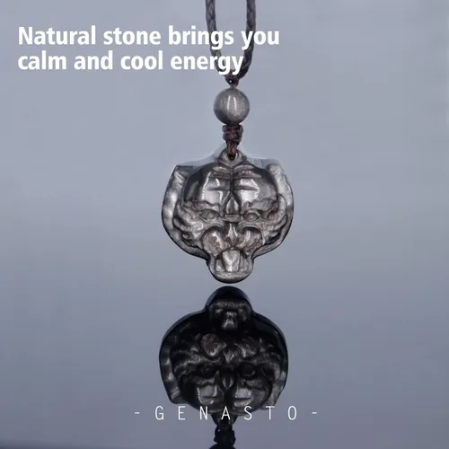 Miniatura 2 de GENASTO Obsidian Stone Necklace Crystal Healing Crystal Pendant Spiritual Jewelry Natural Stone for Happiness and Lucky